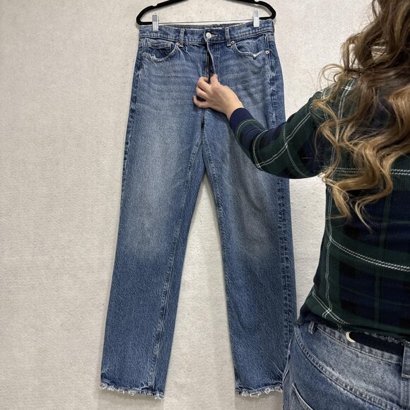 American Eagle Jeans Womens 8 Blue Super High Rise Straight Raw Hem Denim - Picture 4 of 13